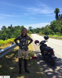 Simon resting in the shade after driving 100 kilometers in the Taman Negara national park in Malaysia